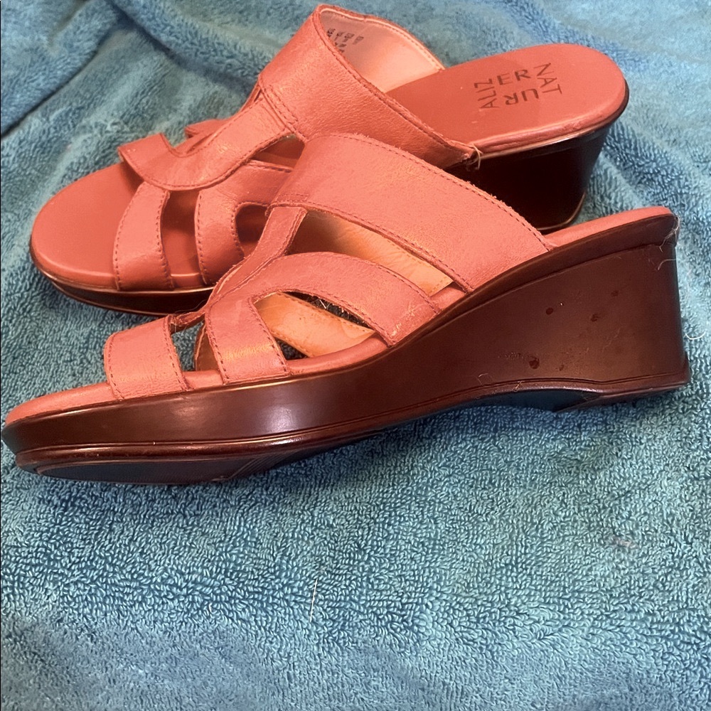Naturalizer Women's cognac colored wedge slip on. Like new. 2 1/2 inch wedge. - Picture 2 of 5